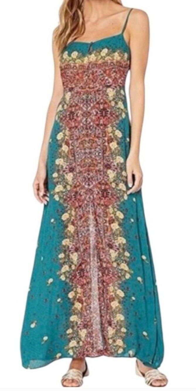 Free People Morning Song Maxi Dress Jade Lace Floral Boho Sexy Vacation Beach